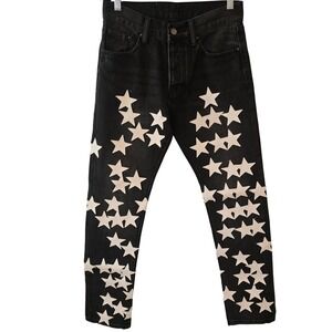 MNML Star Patch Button Fly Jeans Washed Black White Stars Size 28 Streetwear